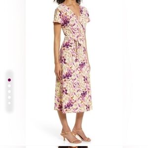 Halogen Floral Wrap Midi  Dress Size Large